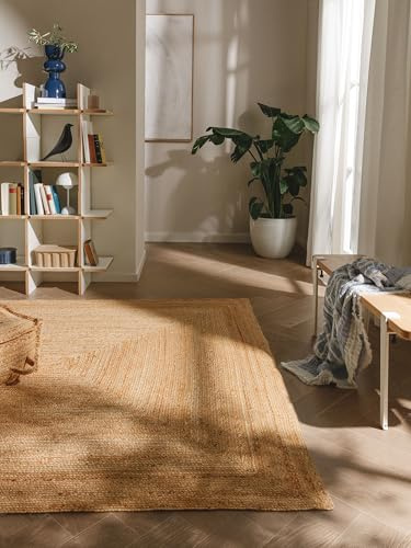 benuta Pure Tappeto Juta Jutta - Naturale 200x300 cm - Tessuto a Mano per Camera da Letto, Salotto, Soggiorno - Design Boho - Adatto al Riscaldamento a Pavimento