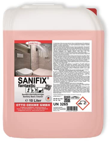 Lorito Sanifix Fantastic Sanitärreiniger, 10L | Konzentrat, Kalkentferner für Dusche, Waschbecken, Badreiniger für Keramik, Glas und Kunststoff