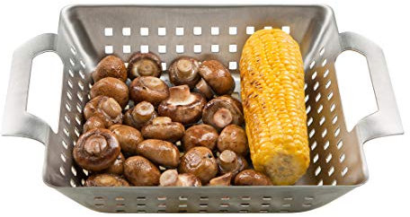 Meateor Grill-Korb aus massivem Edelstahl, geeignet für Holzkohlegrill, Gasgrill, Elektrogrill und Backofen, für kleines Grillgut oder Gemüse, Maße: 28 x 20,5 x 5,5 cm