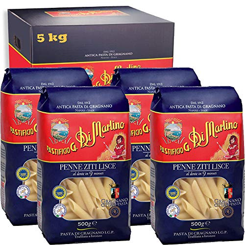 Penne Zite Lisce | 5kg Maxi Formato | Antica Pasta di Gragnano Igp | Pastificio Di Martino | Confezione 10 Pezzi da 500Gr | Eccellenza della Campania | 100% Grano Italiano | Idea Regalo