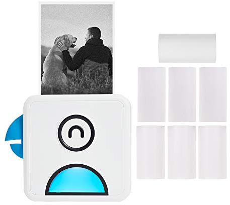 Bisofice Poooli Fotodrucker für Smartphone, Mini Fotodrucker mit 7 Rollen Thermopapier, Mini Drucker Wireless BT zum Drucken Quittung/Etikett/Aufkleber/Memo, Kompatibel mit Android-iOS-Smartphones