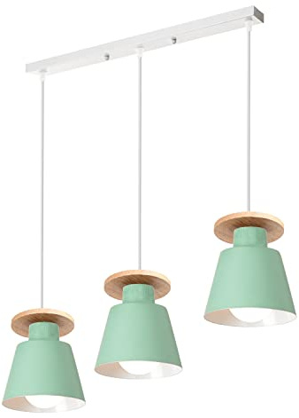 TOKIUS Pendelleuchte Vintage 3-flammig Hängelampe Holz Metall Lampenschirm Industrial Hängelleuchte Deckenlampe für Wohnzimmer Esszimmer (Grün, Typ B)