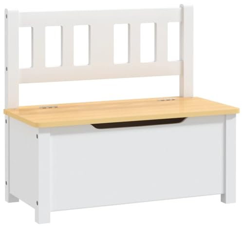 vidaXL Banco de Almacenaje para Niños, Silla Infantil con Respaldo, Baúl para Juguetes, Asiento para Dormitorio Sala de Juegos, MDF Blanco y Beige