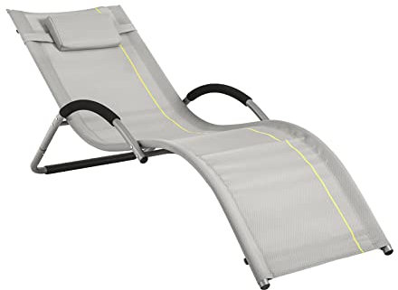 SoBuy Sonnenliege Strandliege Gartenliege Relaxstuhl mit Kissen für Gärten, Höfe, Strände, Balkone 120 kg Belastung Hellgrau BHT ca. 55x67x165cm OGS38-HG