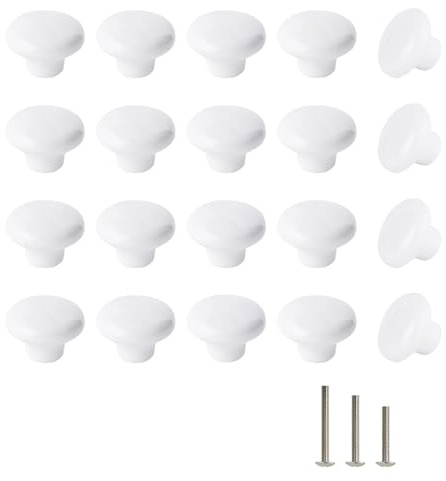 ShipeeKin Lot de 20 bouton de meuble Boutons En Céramique Blanc, Poignée Porte Armoire Tiroir Cuisine Poignée De Traction 32mm