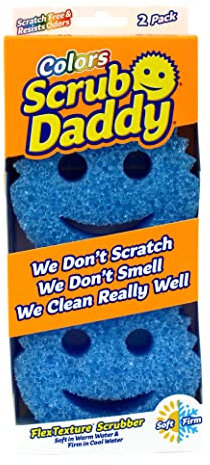 Scrub Daddy Colors Spugna Piatti Lavabile, Spugne Cucina e Bagno, Spugnette Lavapiatti Non Graffia con Design Morbido e Compatto FlexTexture, Lavabile in Lavastoviglie, 2 Pz Blu