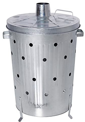 Verbrennungstonne 75l Metall Verzinkt mit Deckel Gartenabfall Verbrenner Brenntonne Garten Feuertonne Silber