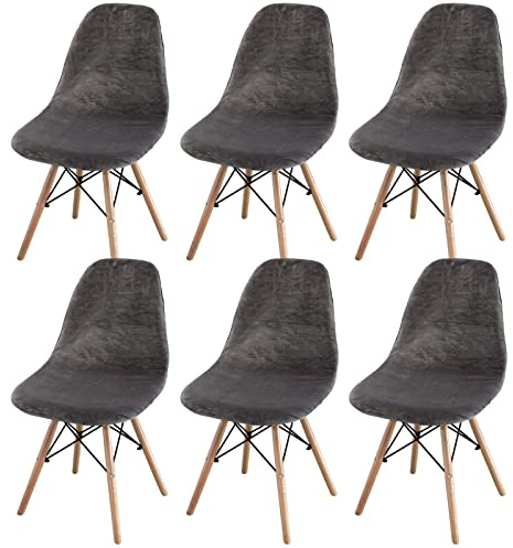 jianyana Stuhlhussen 6er Set, Universal Velvet Stretch Stuhlbezug EsszimmerstüHlhussen Abnehmbarer Waschbarer Stuhlabdeckung（Dunkelgrau）