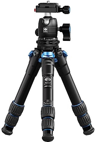 SIRUI AM203+B00K Mini Travel Camera Tripod, Aluminum Tabletop Portable Compact Tripod with 360°Panorama Ball Head, Loads up to 15KG, Folded Height 29cm/11.4”