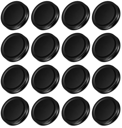 sourcing map 16Pcs Mason Jar Lids, 70mm/2.76 Regular Mouth Tin Plate Caps Leak Proof for Canning Jars Kitchen Storage (Black)