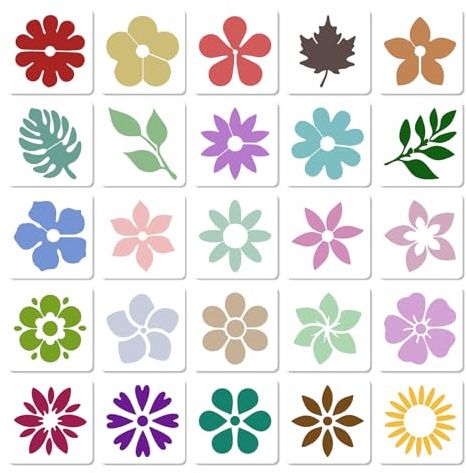 GORGECRAFT 25Stk 13x13cm Mini-Blumen-Schablonen Kunststoff Niedliches Blatt Blumenmuster Essentielle Farbschablone Quadratische Zeichnung Sprühfarbe Wiederverwendbare Vorlagen DIY Heimdekoration
