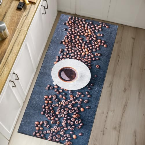 Mazovia Teppich Küche 80x300cm Anthrazit Grau Kaffee Stilvoll rutschfest | Teppich für Wohnzimmer Schlafzimmer Esszimmer Büro Maschinenwaschbar Wetterfest Pflegeleicht Tierfreundlich Kurzflor Modern