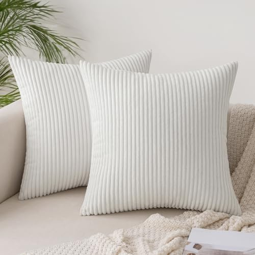 Slozzi Kordsamt Kissenbezug 50x50 Reines Weiß Kissenbezüge 2er Set | Kissenhülle Sofakissen Dekokissenbezug Couchkissen Weich für Sofa Schlafzimmer Wohnzimmer Balkon