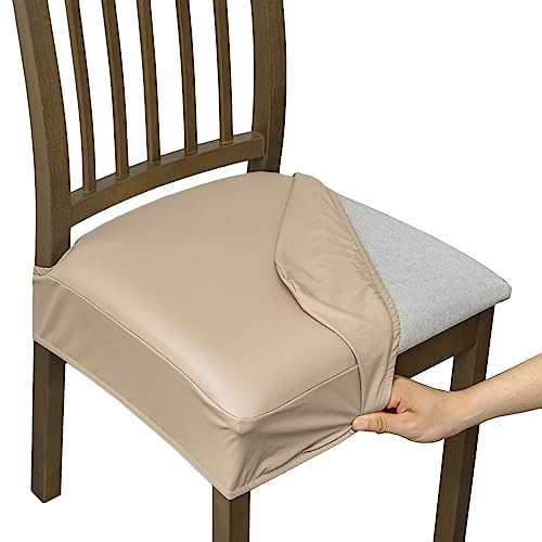 Yekuhe Stuhlbezug Sitzfläche Stuhlhussen Wasserdicht Stretch PU Leder Bezug für Stühle Sitzbezüge für Esszimmerstühle Abwaschbar Schonbezug Stuhl Hussen für Stühle (Color : #4, Size : 4 PCS)