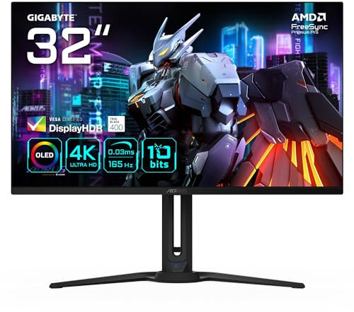 Gigabyte Aorus FO32U EK 31.5 OLED 4K Ultra HD Gaming Monitor - 3840 x 2160(4K Ultra HD), 165Hz, 0.03ms, FreeSync Premium Pro, DisplayHDR 400 True Black, HDMI 2.1, DisplayPort 1.4