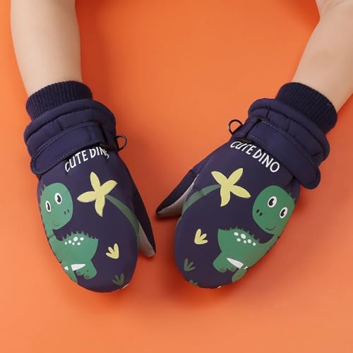 SJTJSPX Kinder Skihandschuhe Jungen Mädchen Fäustlinge Wasserdicht Winddicht Handschuhe Dinosaurier Winterhandschuhe Kinderhandschuhe Thermo Warm Winterhandschuhe Outdoor Snowboard Sporthandschuhe