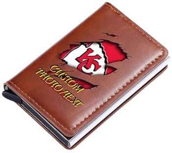 hadefa Kartenetui, personalisiertes Bild/Text, Ledergeldbörse, gravierter Kartenhalter mit RFID-Blockierung und Geldklammer, Geschenk für Vater, Ehemann, Freund, braun, Standard Wallet Size, Modern