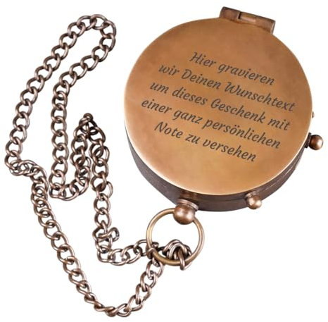 polar-effekt Bronze Metall Kompass mit Gravur - Geschenke für Frauen & Männer - Taschenkompass für Outdoor & Camping - Wanderkompass mit Metallkette