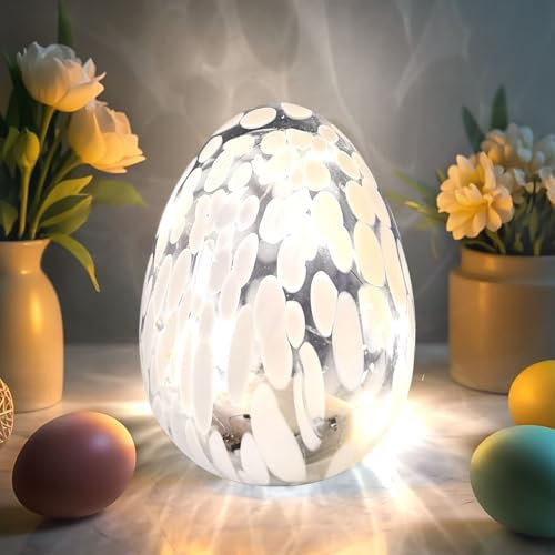 FZQBEY 16.4cm LED Osterei Osterdeko Innen Tischdeko Ostern Deko Glas Oster LED Osterdeko Osterei Glas Ostereier mit LED Licht Osterbeleuchtung LED Ostereier Nachtlicht Leuchtende Osterei Lichter (A)