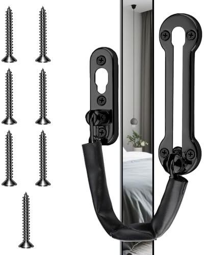 Door Chain with Leather Case Security Lock SUS304 Stainless Steel Extra-Thick Heavy Duty Front Door Restrictor Limiter Safety Guard Chain with Spring for Home Apartment Wooden/UPVC Doors (Black)