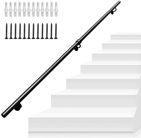 Pasamanos De Tubo Cuadrado De 1, 2, 3, 4, 5 Y 6 Metros, Pasamanos De Escalera De Hierro Forjado De Metal Negro For Montaje En Pared, Kit De Soporte De Pared For Escalones De Interior Y Exterior.(3.3ft