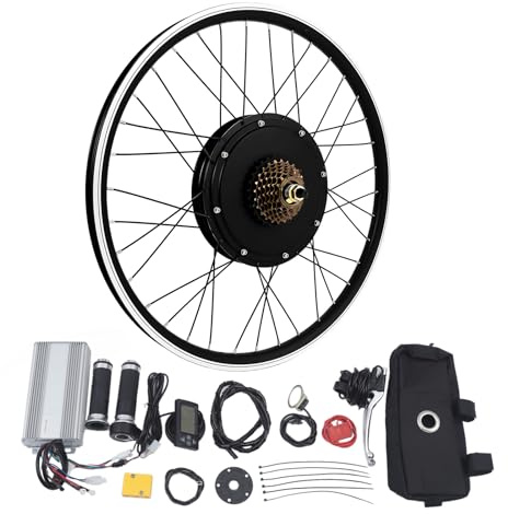 Juego de conversión para bicicleta eléctrica de 26 pulgadas, 48 V, 1500 W, kit de montaje para rueda trasera, con motor sin engranajes y buje, kit de conversión de bicicleta eléctrica con pantalla LCD