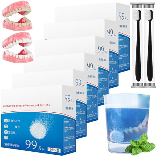 Brausetabletten Zur Zahnprothesenreinigung, Zahnprothesen- Und Aligner-Reinigungstabletten, Zahnprothesenreinigungstabletten Für Aligner, Minzig Frisch & Sauber (6 Packungen (60 Stück))