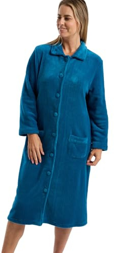 Marlon Womens Ramona Cosy Coral Fleece Housecoat, Teal, 16-18