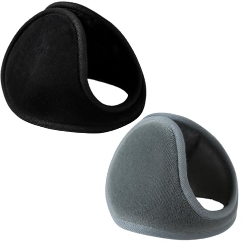 DvBCNMe 2 Stück Ohrwärmer Herren, Ohrenwärmer, Winter Ohrenschützer Damen und Herren, Ohrenwärmer Damen,Weicher Polarwollstoff, Warme Ohrenschützer für Kalte Tage(Grau,Schwarz) ﻿