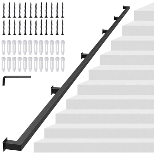 NArra 400CM/13FT Square Tube Handrail,Wall Mount Staircase Rail,200kg Load