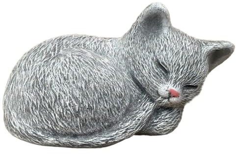 stoneandstyle Schlafende Katze Steinfigur, Frostfester Steinguss, Handgefertigt in Deutschland, Gartendekoration, 12 x 8 x 7 cm, Klassischer Stil (Steinoptik)