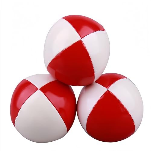 Genérico 3 palline da giocoleria in pelle versatili a prova di strappo, gioco di palle da giocoleria da pagliaccio, migliorano la coordinazione, palline di giocoleria in poliuretano (bianco rosso)