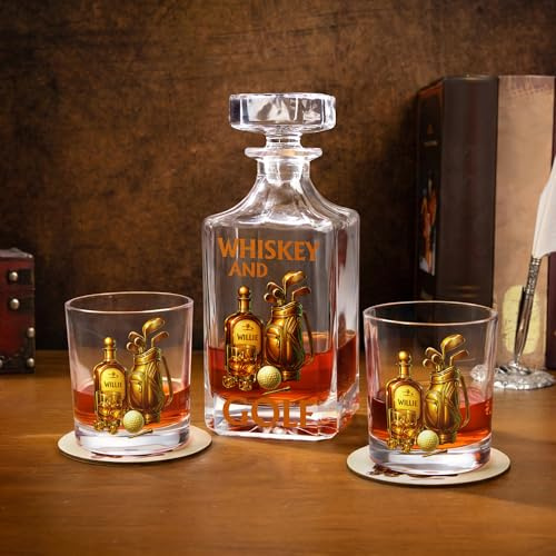 GSTFY Ensemble de carafe à whisky personnalisée avec nom - Cadeau d'anniversaire pour golfeurs, collègues, amis et amateurs de vin