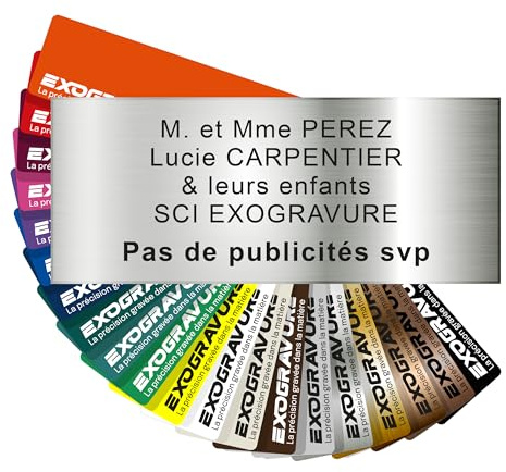 Targhetta per cassetta delle lettere personalizzabile, 12 x 5 cm, 1 a 6 righe, con nome sull'etichetta incisa, per casa ufficio, in PVC resistente adesivo, in alluminio spazzolato