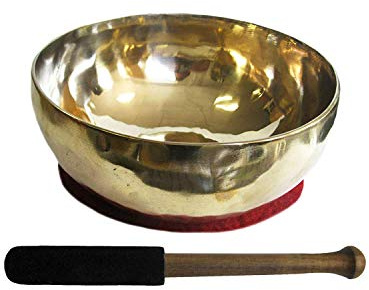 Therapie Klangschale Sangha Gold 600-700g Handarbeit Nepal 3-tlg Klangmassage Set + Klöppel & Zubehör. 81601-3