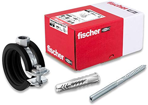 fischer Juego de abrazaderas de tubo FGRS 32 – 37 gvz, juego de abrazaderas de tubo con 30 piezas: 10 abrazaderas de tubo articulado FGRS 32-37,10 unidades, tornillo STST8 x 80,10 unidades, tacos