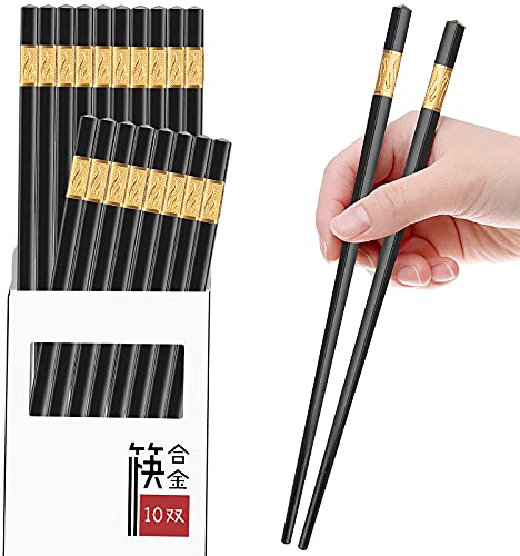 PTNITWO 10 pares de palillos de fibra de vidrio de alta calidad para alimentos, palillos japoneses/coreanos/chinos de 9.5 pulgadas, reutilizables, aptos para lavavajillas, antideslizantes, no mohosos