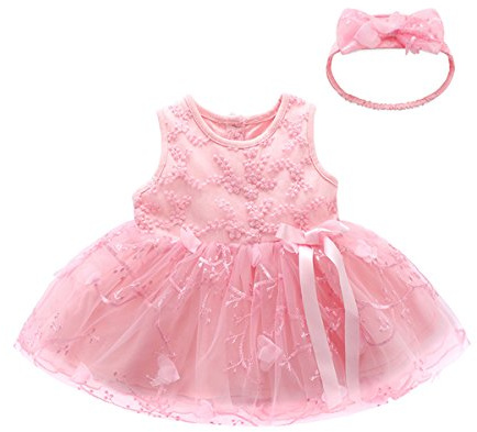 Famuka Baby flicka klänningar baby dop klänning brudklänning bröllop födelsedag dop klänningar, ROSA, 9 månader