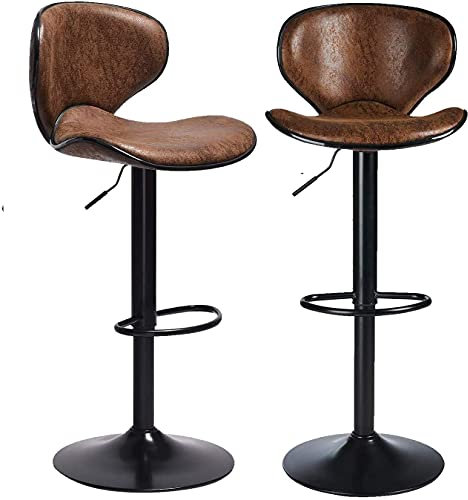 DICTAC Barhocker 2er Set, Barstühle höhenverstellbar Barhocker mit lehne, Tresenhocker mit Fußstütze Bistrohocker Drehstuhl für Esszimmer, Küche, Theke, Bar, belastbar bis 180 kg braun