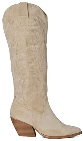 Altamoda- Botas Camperas Para Mujer Con Tacon Estilo Cowboy SS21 Beige (numeric_40)