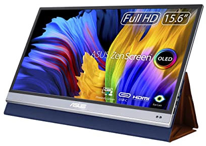 ASUS ZenScreen OLED 15.6” 1080P Portable Monitor (MQ16AH) - Full HD, 100% DCI-P3, 1ms, Delta E < 2, HDR-10, Eye Care, USB Type-C, Mini HDMI, Proximity Sensor