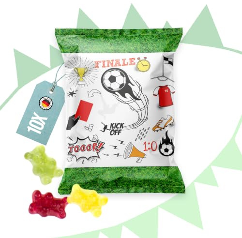 Logbuch-Verlag 10 kleine Fruchtgummi Tütchen Fußball Deko Fußballverein EM WM Kindergeburtstag Give-Away