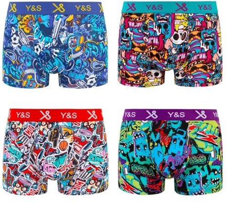 Palleon 4-pack boxershorts för pojkar | färgglada roliga barn retroshorts | bekväma kalsonger med tecknad design | elastisk midja och bomullsblandning | andningsaktiv och lättskött, flerfärgad, 158