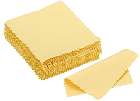 PATIKIL 3.94x3.94 Jewelry Cleaning Cloth, 50Pcs Double-Sided Microfiber Polishing Cloth for Silver Gold Brass Platinum Jewelry, Yellow
