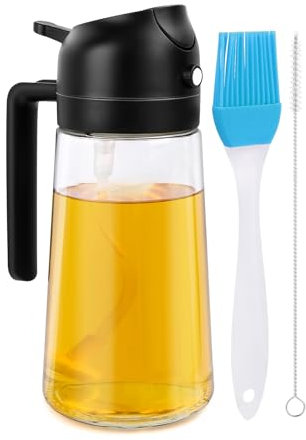 ELIAUK Ölsprüher Ölflasche Ölsprüher für Speiseöl 2 In 1 Funktion Öl Sprühflasche Olivensprüher und Automatischer Spender Kraftvolle Zerstäubung 500 Ml Glasölflasche, für Essig, Kochwein usw