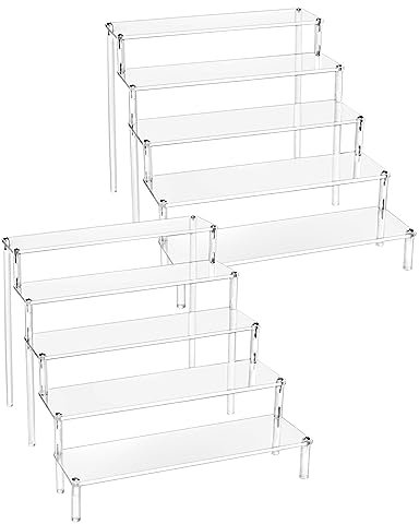 QWORK® 5 Niveles Soporte de Exhibición de Acrílico 32x30x25cm, 4 mm de Grosor - Vitrina Expositora Transparentede para Figuras Pop/Magdalenas/Perfumes