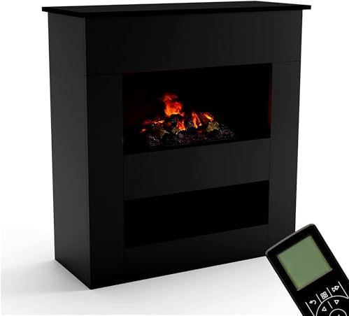 GLOW FIRE Wasserdampf Kamin BRECHT (Standkamin) - Elektrokamin mit realistischen LED 3D-Flammen, Knistereffekt & Fernbedienung, 105x110x40 cm - Opti-Myst 500 Elektro Kamin mit Holz-Deko, Schwarz