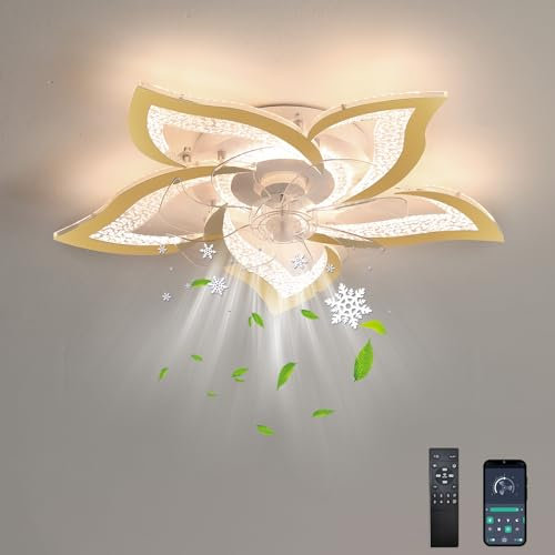 Reversibile Ventilatore Da Soffitto Con Luce E Telecomando LED Dimmerabile Lampadari Con Ventilatore Design Silenzioso 6 Velocità Per Camera Da Letto Soggiorno Ventola Con Lampada Con Timer-Gold