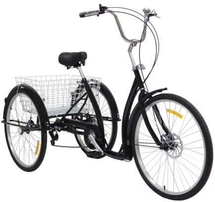 26 6-Gang 3 Räder Dreirad FüR Erwachseneseniorenfahrrad Mit Einkaufskorb Seniorenfahrrad Tiefeinstieg Shopping Tricycle Bike Erwachsenen Kreuzer Trike Unisex Adult Einkaufswagen Einkaufen (Schwarz)