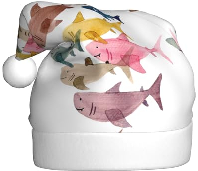 Bunte Fisch-Weihnachtsmütze, Weihnachtsmann-Mütze für Erwachsene Druck-Komfort-Plüsch-Weihnachtsmütze für Weihnachten, Neujahrs-Lieferungen